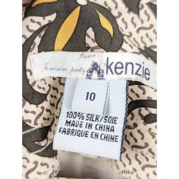 Vintage Floral Boho 100% Silk Midi Skirt Sz 10 Brown Cottagecore Preppy Granola - Picture 9 of 10